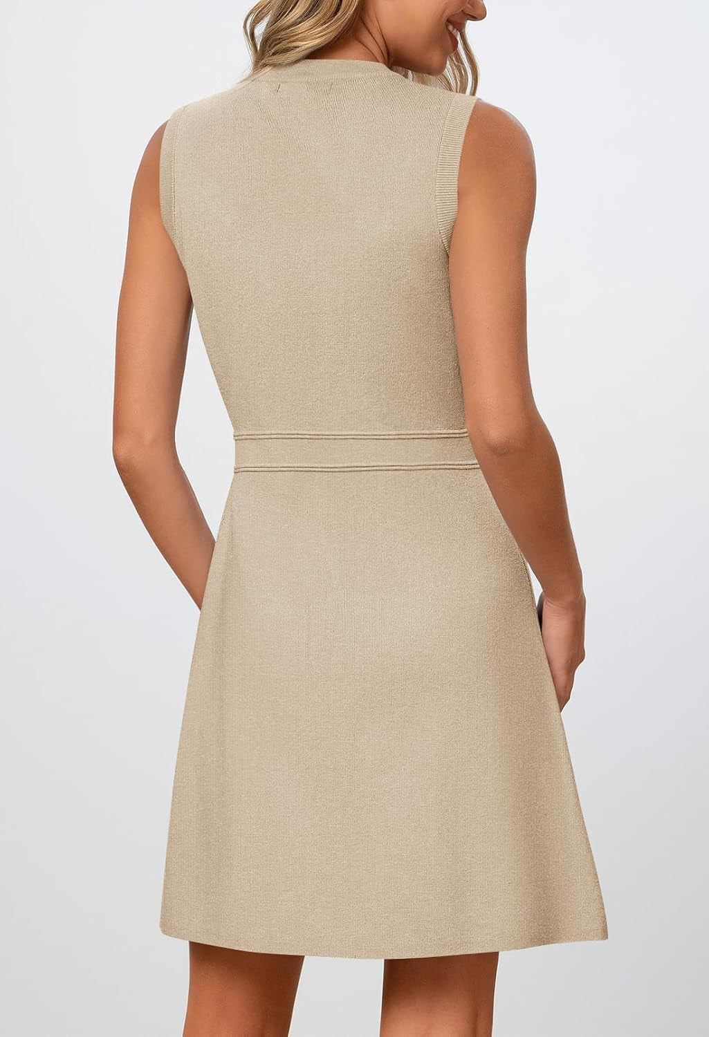 Womens Summer Business Casual Mini Sweater Dress | Sleeveless, Button Down, Formal Work Office Short Dress 2026, Elegant Church Dress, a Line Shape, Knitted Fabric Crewneck