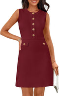 Womens Summer Business Casual Mini Sweater Dress | Sleeveless, Button Down, Formal Work Office Short Dress 2026, Elegant Church Dress, a Line Shape, Knitted Fabric Crewneck