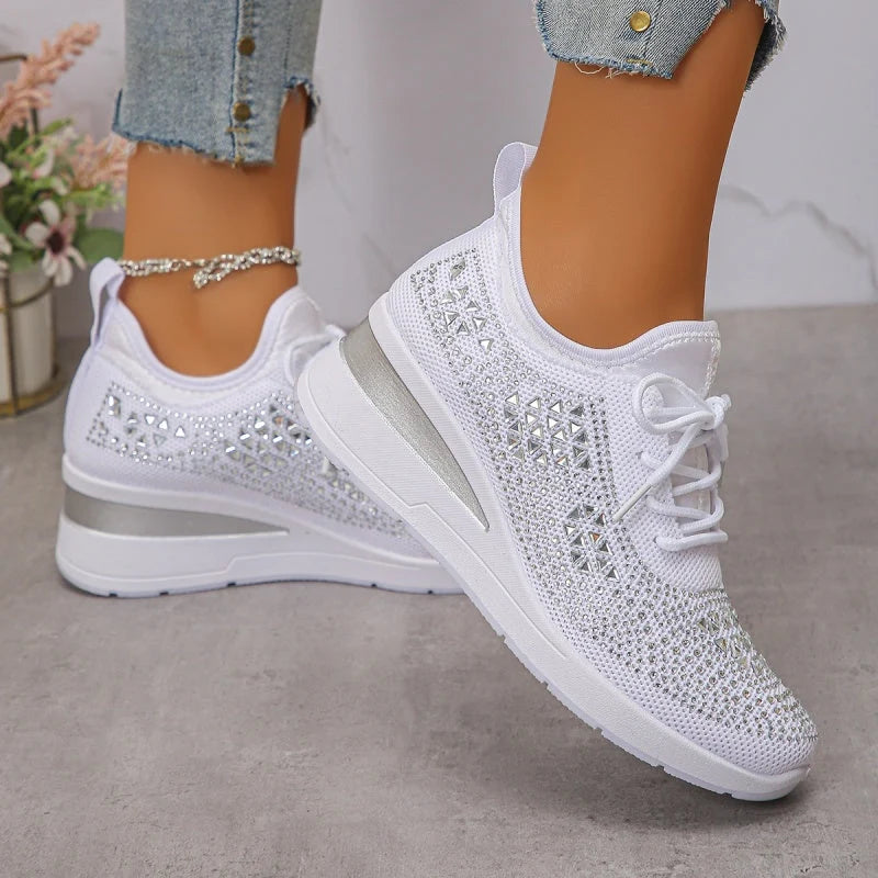 Women'S Orthopedic Sneakers with Arch Support and Rhinestones – Comfortable Lightweight Walking Shoes
