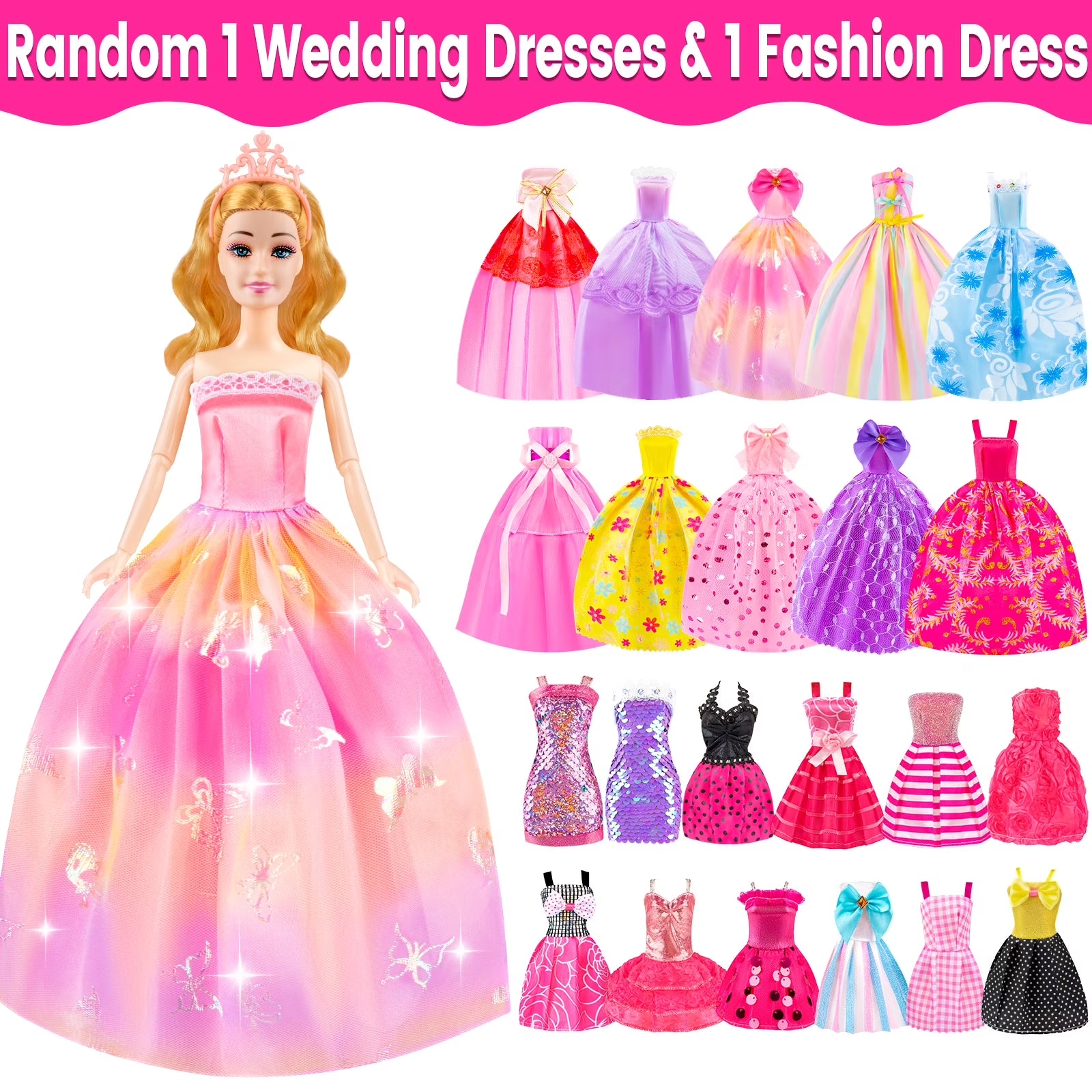 76Pcs Doll and Convertible Car Playset with 11.5" Fashion Doll, Princess Dresses, Casual Outfits, Swimsuits, Shoes & Accessories - Creative Dress-Up Toy Gift for Girls