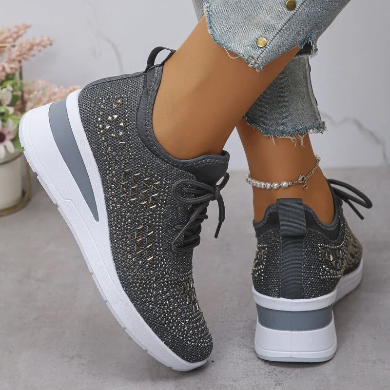 Women'S Orthopedic Sneakers with Arch Support and Rhinestones – Comfortable Lightweight Walking Shoes