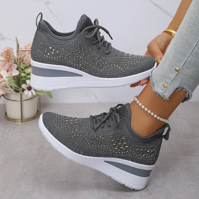 Women'S Orthopedic Sneakers with Arch Support and Rhinestones – Comfortable Lightweight Walking Shoes
