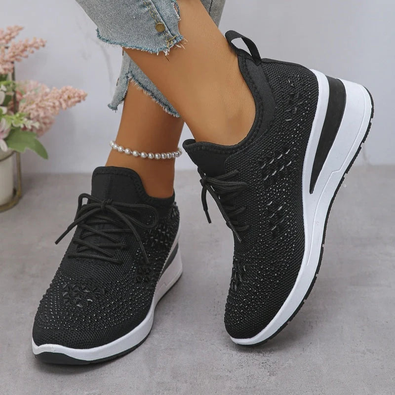 Women'S Orthopedic Sneakers with Arch Support and Rhinestones – Comfortable Lightweight Walking Shoes