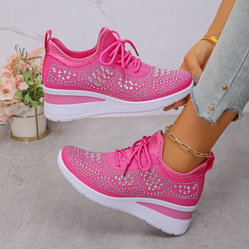 Women'S Orthopedic Sneakers with Arch Support and Rhinestones – Comfortable Lightweight Walking Shoes