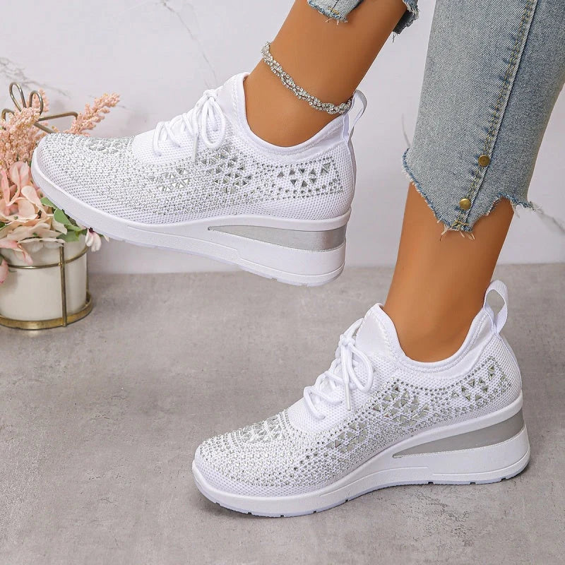 Women'S Orthopedic Sneakers with Arch Support and Rhinestones – Comfortable Lightweight Walking Shoes
