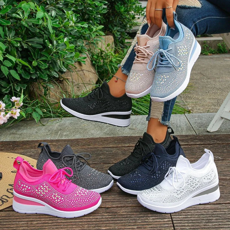 Women'S Orthopedic Sneakers with Arch Support and Rhinestones – Comfortable Lightweight Walking Shoes