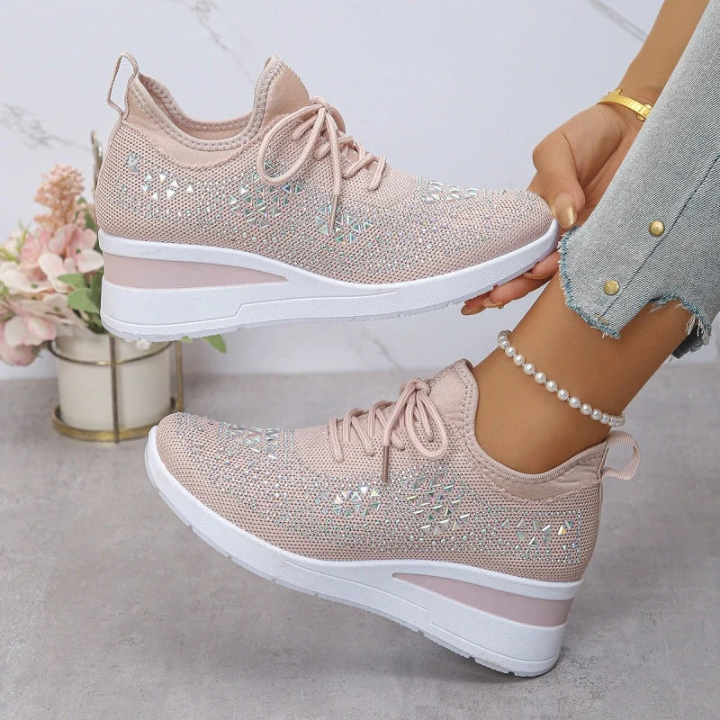 Women'S Orthopedic Sneakers with Arch Support and Rhinestones – Comfortable Lightweight Walking Shoes
